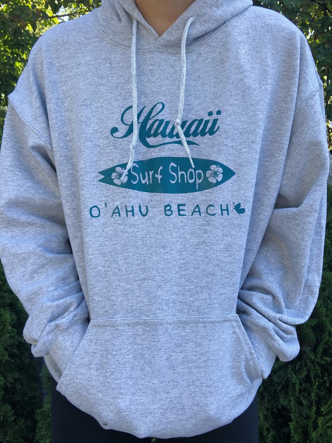 O'ahu Beach, Hawaii Surf Shop Hoodie Sport Grey Aesthetic Hoodie