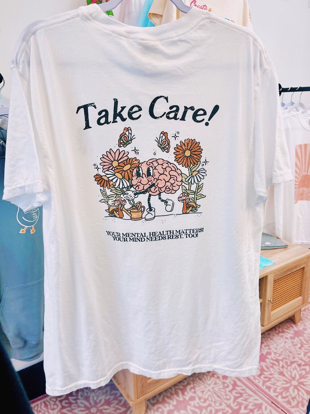 Take Care of Your Mental Health Tee | White Comfort Colors Floral ...