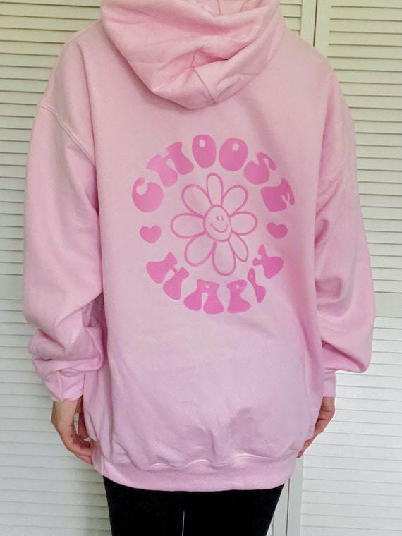 Light Pink Choose Happy Hoodie Smiley Flower Sweatshirt - Etsy