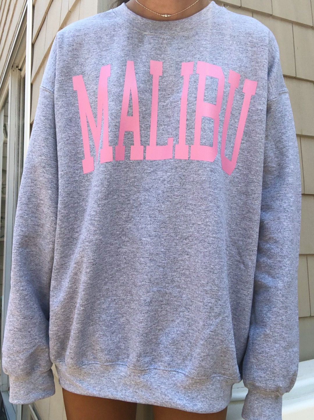 Grey & Pink MALIBU Crewneck Sweatshirt Customizable - Etsy