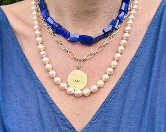 AAA large faceted lapis nugget necklace