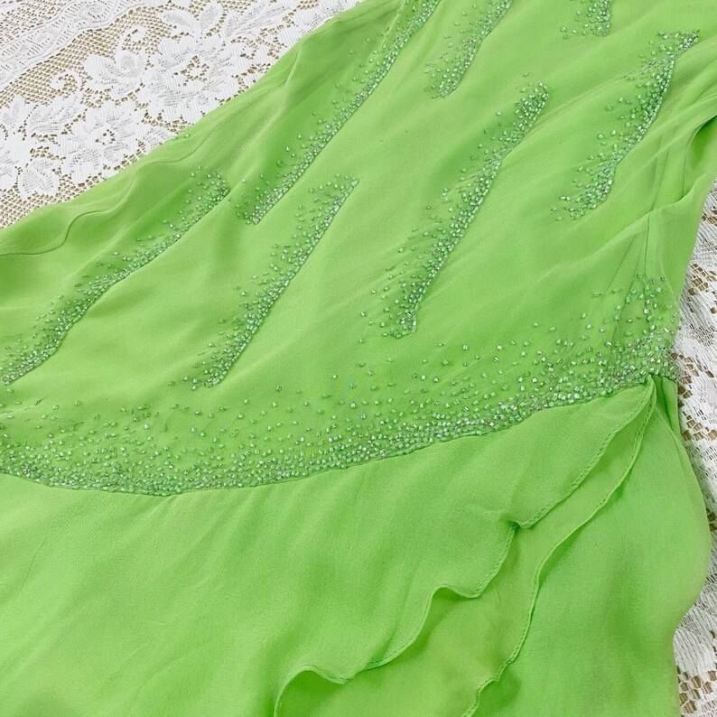 Y2K Lime Green Beaded Dress Semi Formal Asymmetrical Hem One - Etsy Canada