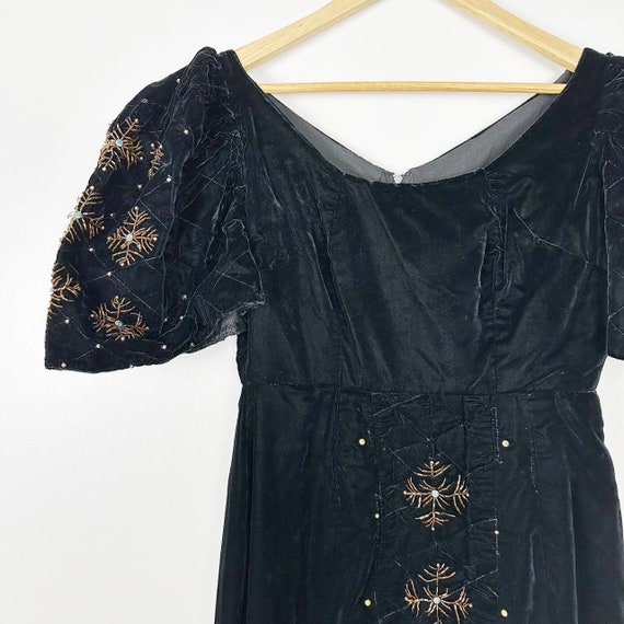 50s 60s Black Velvet Dress Vintage Beaded Snowfla… - image 3