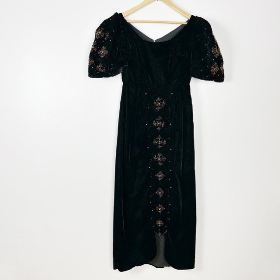 50s 60s Black Velvet Dress Vintage Beaded Snowfla… - image 2