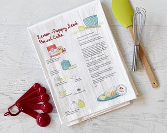 Lemon Poppy Seed Pound Cake Recipe Tea Towel, Cottagecore Kitchen