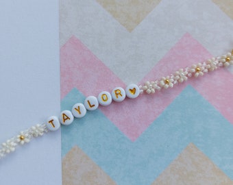 Bracciale floreale, braccialetto Taylor Swift, braccialetto di perle, braccialetto a ventaglio, perline di semi, regalo, gioielli di fagioli