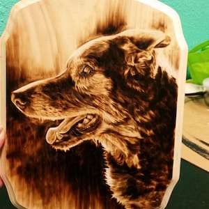 custom wood burned pet portrait