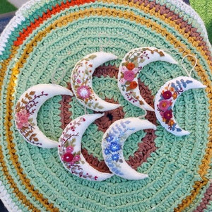 Hand embroidered floral crescent moons