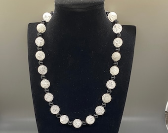 Cracked Crystal Quartz with black Onyx beaded necklace