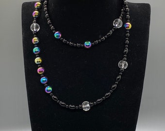 Rainbow Hematite and Black Onyx beaded necklace