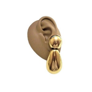Bead Teardrop Dangle Clip On Earrings Gold Tone Vintage High End Jewelry Smooth Polished Reflective Fine Lined Backs