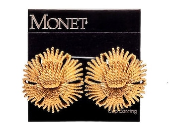 Monet Twisted Threads Clip On Earrings Gold Tone Vintage Cordelia Collection Large Fireworks Round Layered Tassels