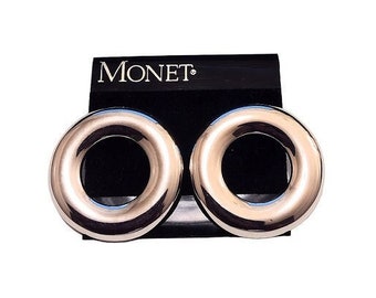 Monet Donut Hoop Pierced Post Earrings Vintage Silver Tone Wide Polished Domed Band