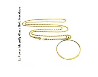 36 Inch Gold Chain Magnify Glass Pendant 5x Power