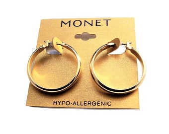 ピアス VINTAGE HOLLYWOOD Smooth Volume Earrings 5BNY507 Monet Wide Band Hoop Pierced Stud Earrings Gold Tone Vintage