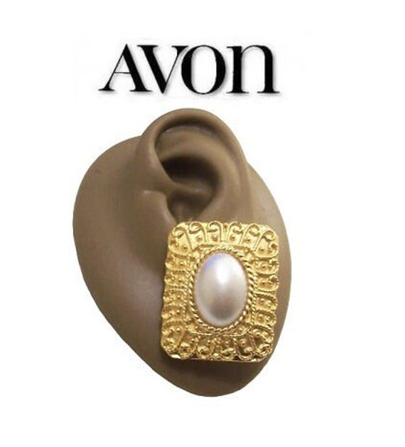 Avon Pearl Picture Frame Pierced Stud Earrings Go… - image 6