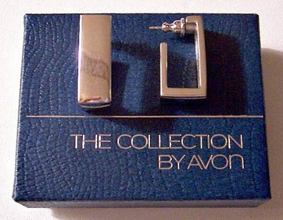 Avon Square Hoops Pierced Post Stud Earrings Silv… - image 2
