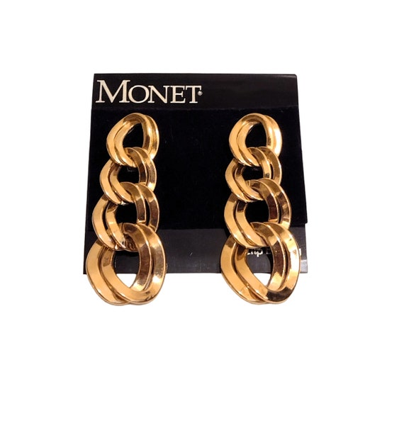 Monet Double Link Hoop Clip On Earrings Vintage P… - image 7