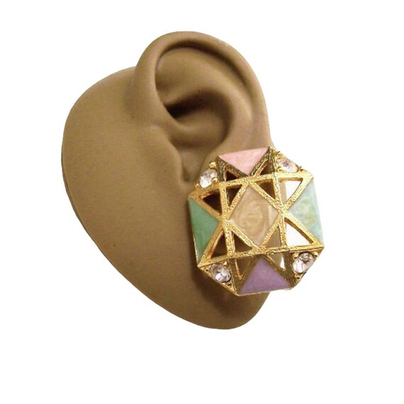 Avon Beige Square Pierced Stud Post Earrings Gold… - image 9