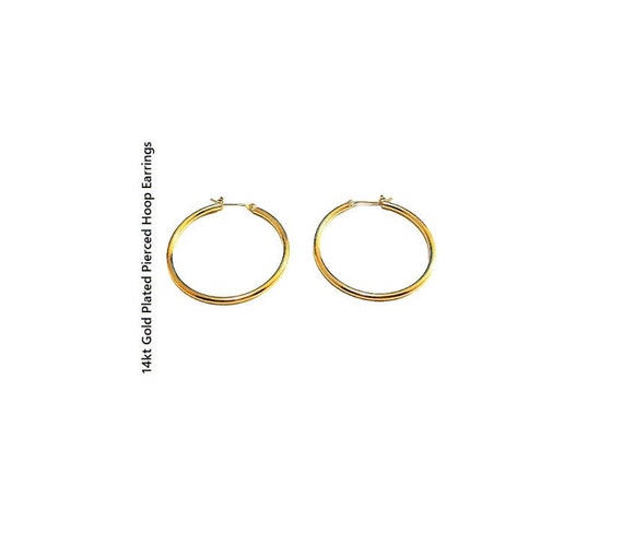 14kt Gold Plated Hoop Pierced Post Earrings Vinta… - image 1