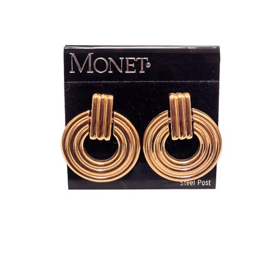Monet Ribbed Ring Hoop Pierced Post Earrings Vint… - image 9