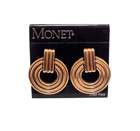 Monet Ribbed Ring Hoop Pierced Post Earrings Vint… - image 7