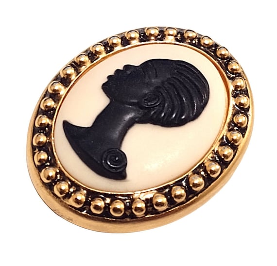 Coreen Simpson The Black Cameo Pin Brooch Gold To… - image 4