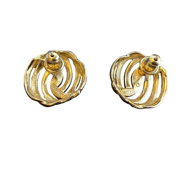 Monet Yellow 14K Gold Post Pierced Earrings Vintage Open