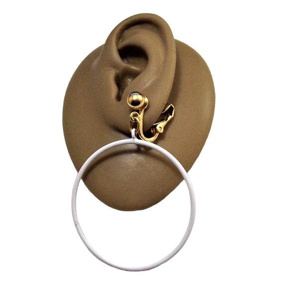 Napier White Thin Hoops Clip On Earrings Gold Ton… - image 10