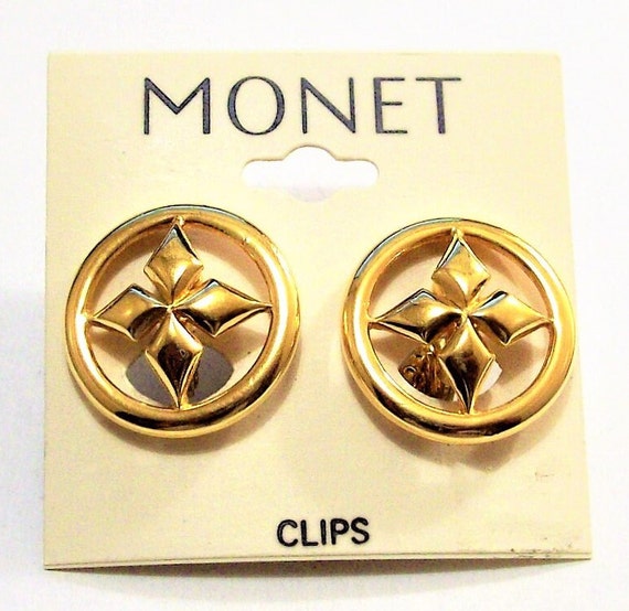 Monet Diamond Star Ring Clip On Earrings Gold Ton… - image 7