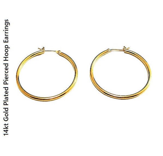14kt Gold Plated Hoop Pierced Post Earrings Vinta… - image 3