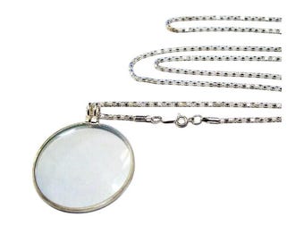 36 Inch Silver Chain Magnify Glass Pendant 5x Power