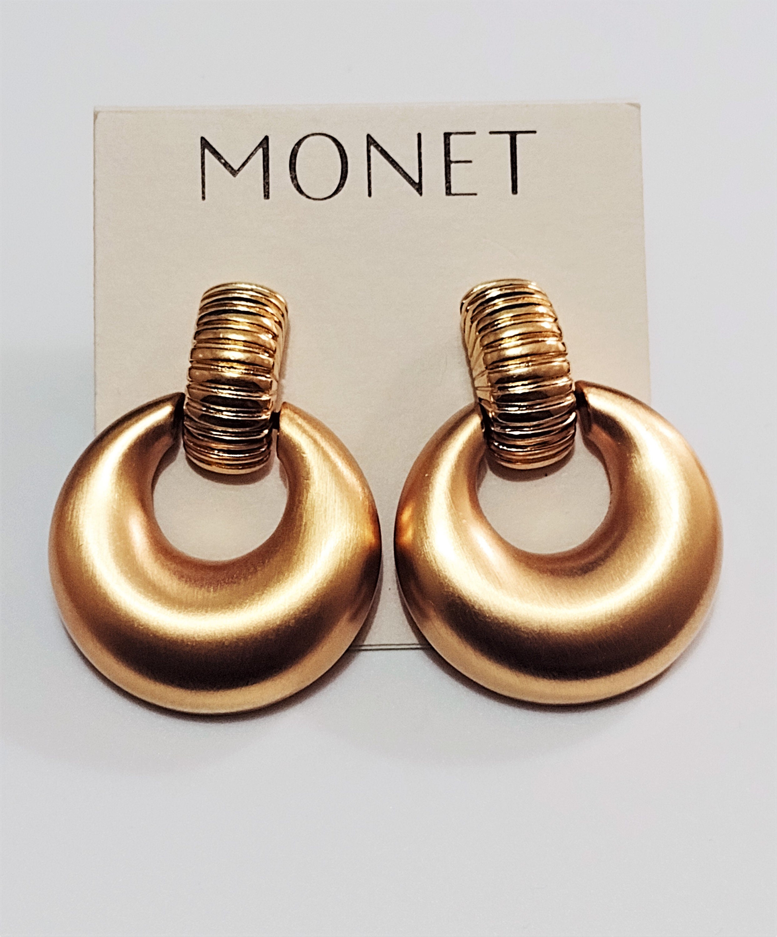 Monet Satin Door Knocker Pierced Post Stud Earrings Gold Tone
