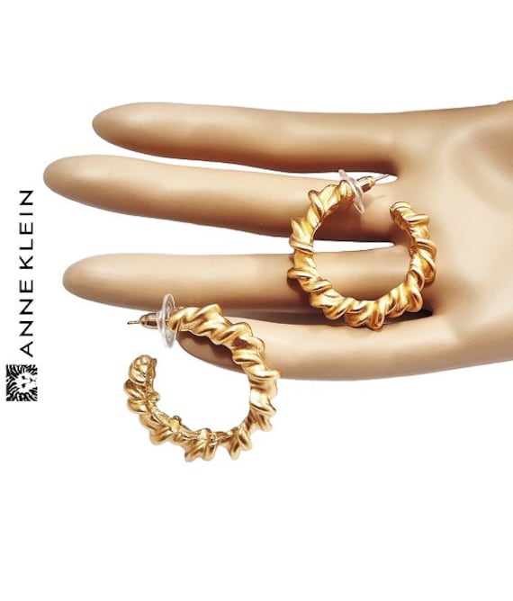 Anne Klein Satin Twist Hoops Pierced Post Stud Earrings Gold Tone