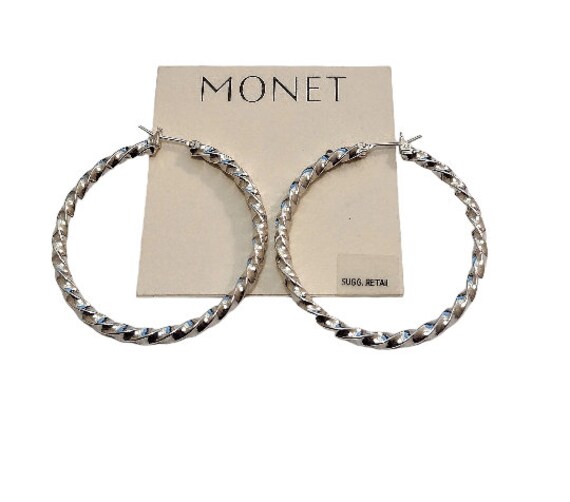 Monet Twisted Band Hoops Pierced Stud Earrings Si… - image 5