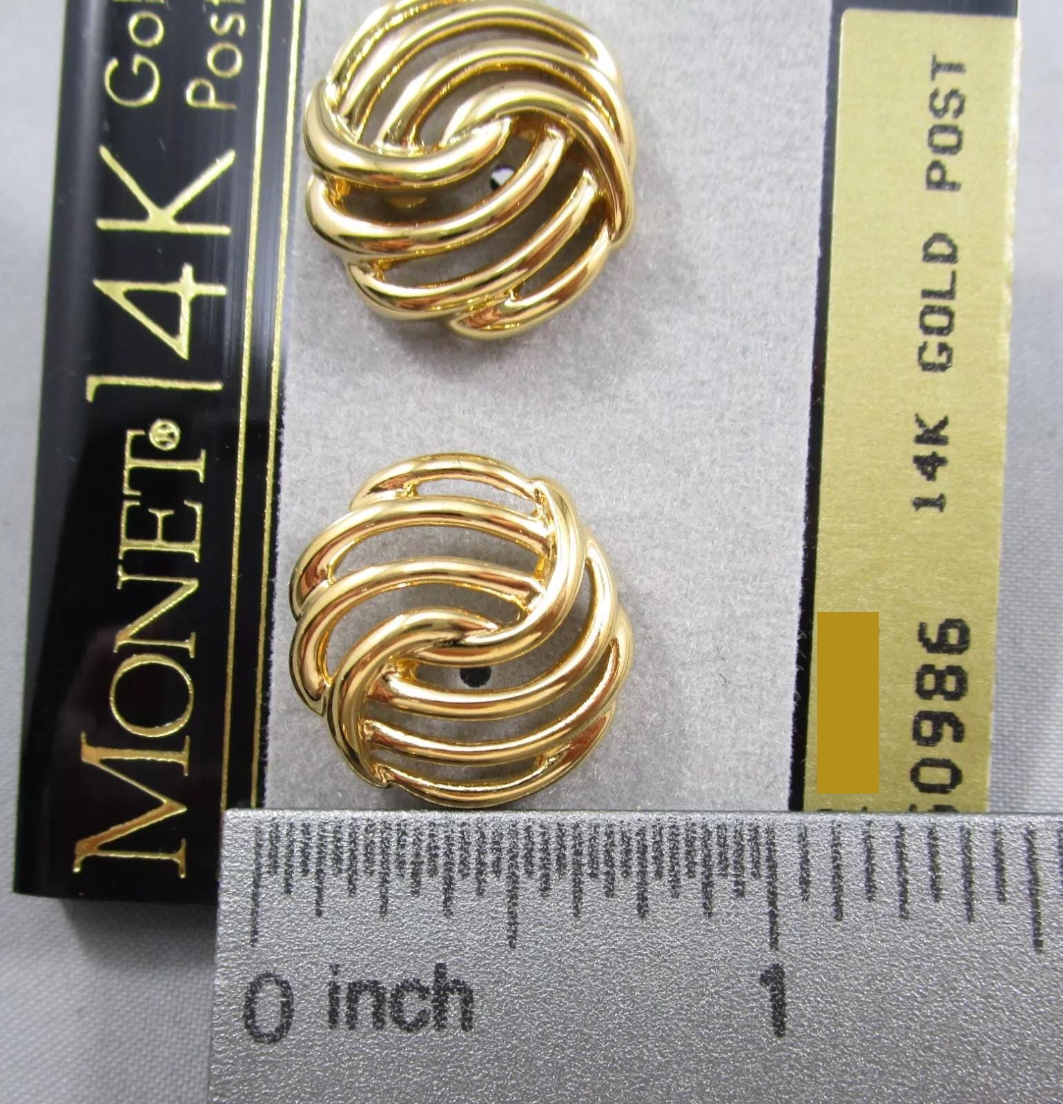 Monet Yellow 14K Gold Post Pierced Earrings Vintage Open