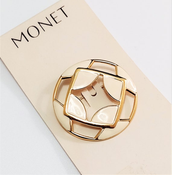Monet Beige Slotted Pin Brooch Gold Tone Vintage … - image 8