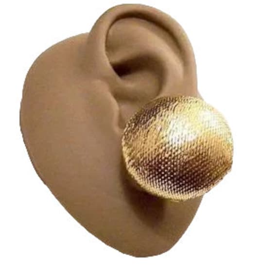 Big Glitter Buttons Clip On Earrings Gold Tone Vintage Fabric Cover Domed Round Large Shiny Reflective Ball Discs