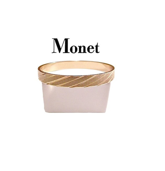 Monet Slant Lined Brushed Bracelet Bangle Vintage… - image 1