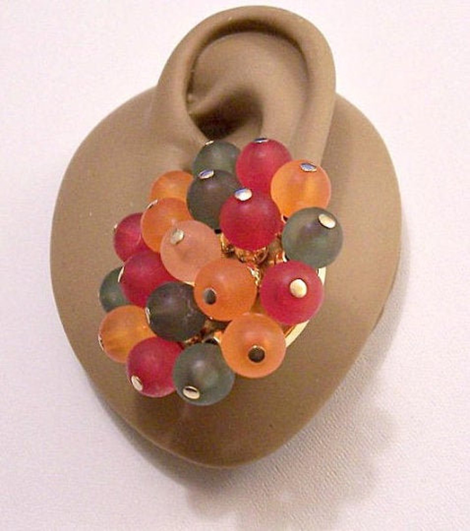 Frosted Glass Cluster Bead Clip on Earrings Gold Tone Vintage Etsy