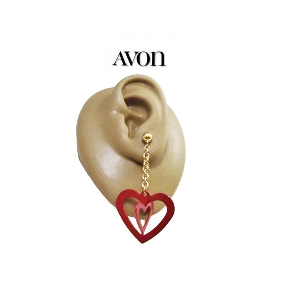 Avon Red Double Heart Hoop Pierced Post Stud Earri