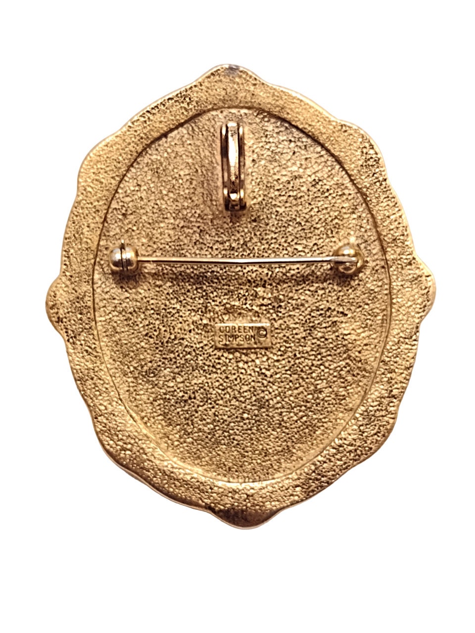 Coreen Simpson Autographed Pin Brooch Pendant Necklace Gold