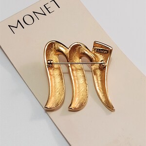 Monet Big M Pin Brooch Gold Tone Vintage Swirl Script Dome Bands ...