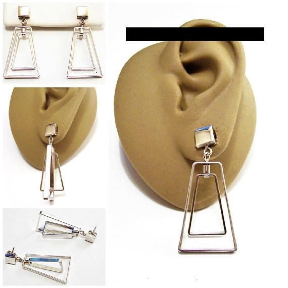 Avon Triangle Double Hoop Pierced Post Stud Earri… - image 4