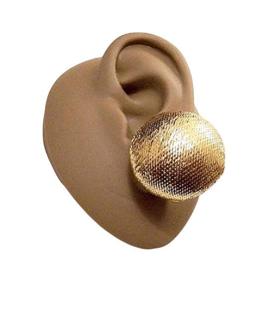 Big Glitter Buttons Clip On Earrings Silver or Gold Tone Vintage Fabric Cover Domed Round Large Shiny Reflective Ball Discs