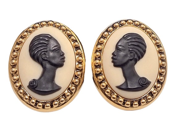 Coreen Simpson The Black Cameo Clip On Earrings G… - image 3