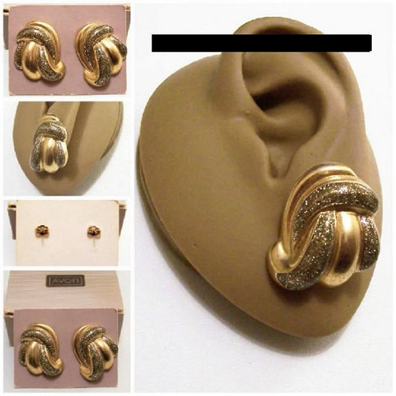 Avon Glitter Swirl Tubes Pierced Stud Earrings Go… - image 6