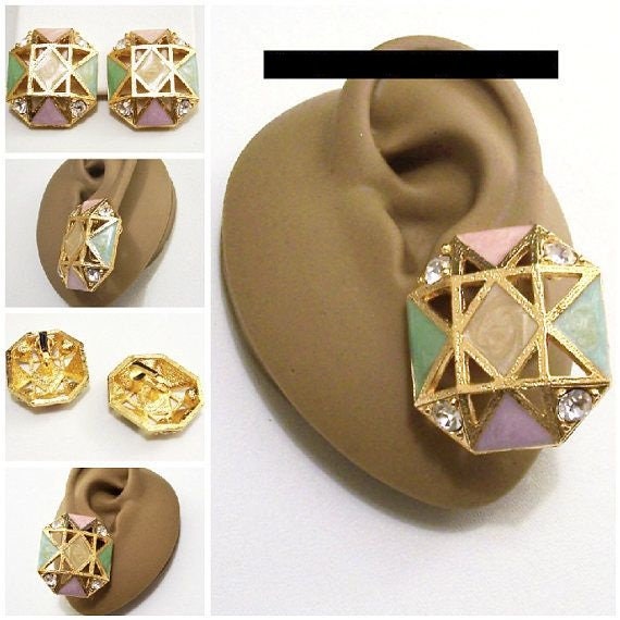 Avon Geometric Square Clip On Earrings Gold Tone … - image 4