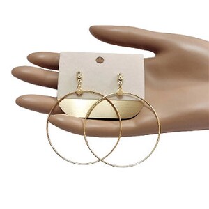 Thin Ring 2 3/4 Long Hoops Pierced Post Stud Earrings Gold Tone Vintage Extra Large Wide Wire Dangles Round Domed Top Beads image 6