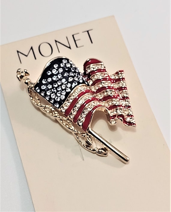 Monet American USA Patriotic Flag Pin Brooch Gold… - image 1